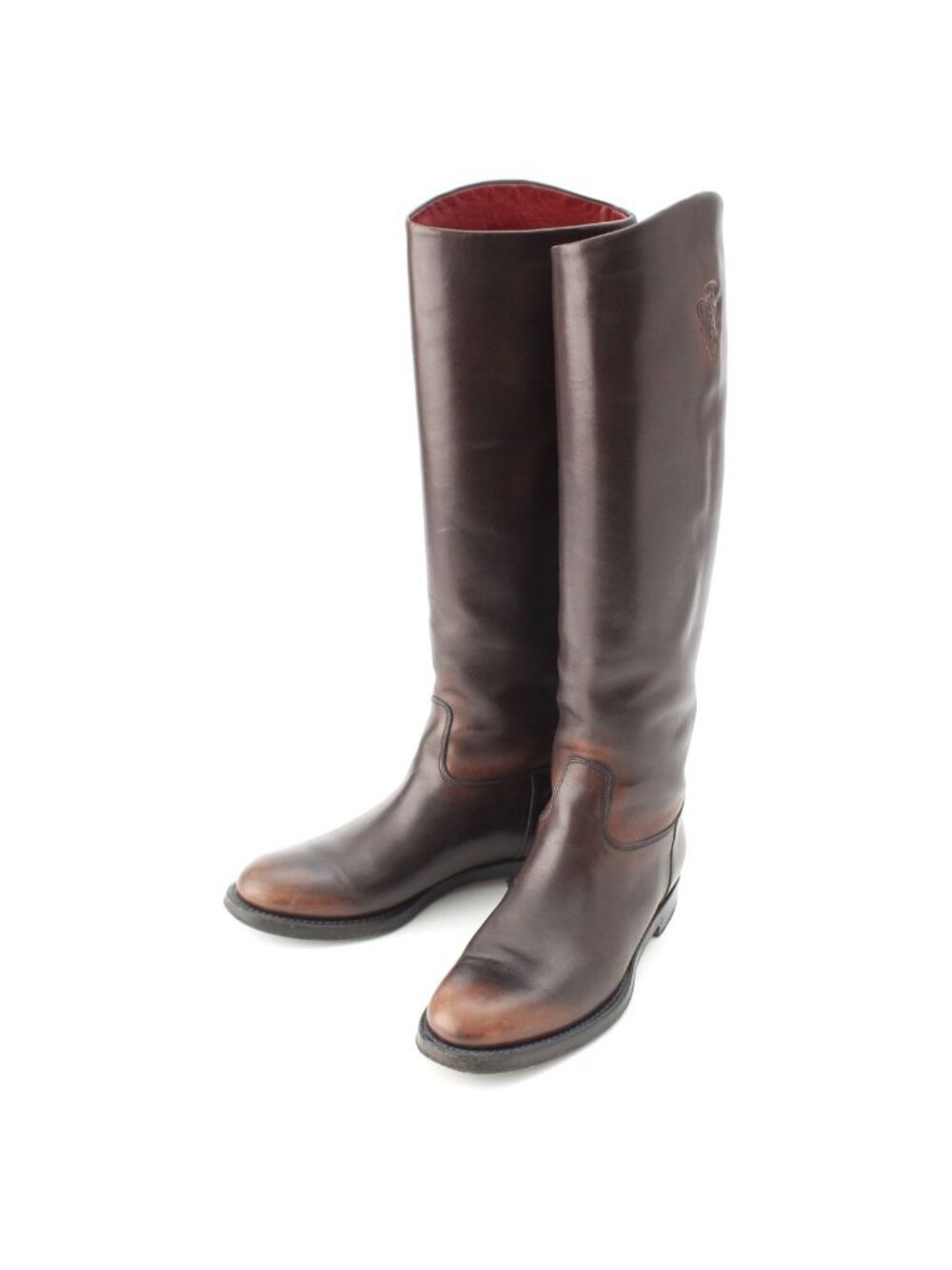 Gucci Leather Logo Emblem Boots Long Brown